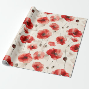 Elegant poppies pattern watercolor wrapping paper