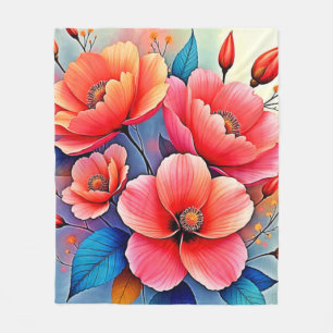 Elegant Poppies: Radiant Nature Art Fleece Blanket