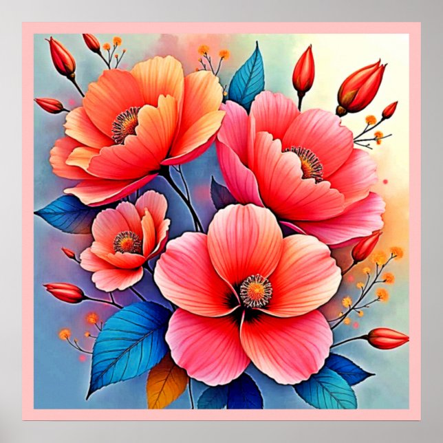 Elegant Poppies: Radiant Nature Art Poster (Front)