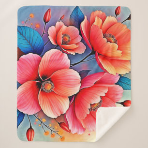 Elegant Poppies: Radiant Nature Art Sherpa Blanket
