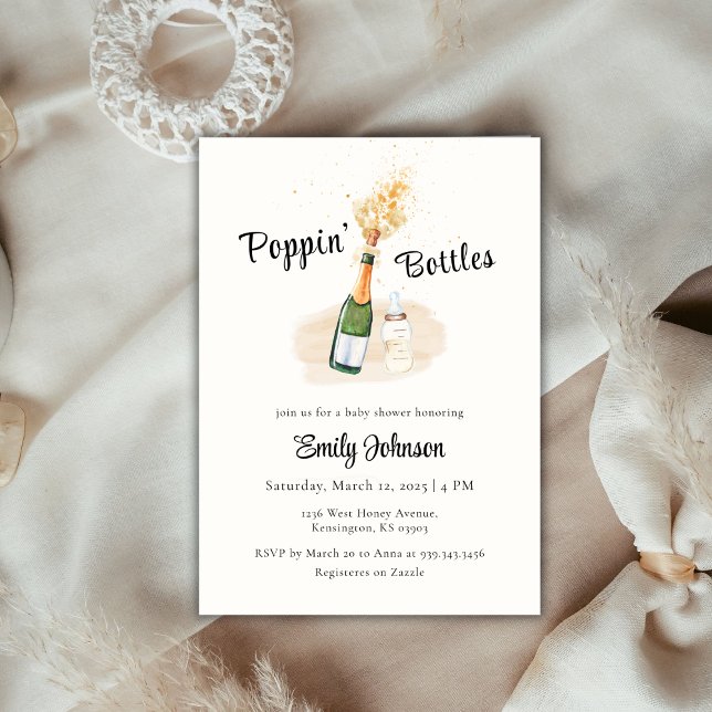 Elegant Poppin Bottles Champagne Baby Shower  Invitation (Elegant Poppin Bottles Champagne Baby Shower Invitation)