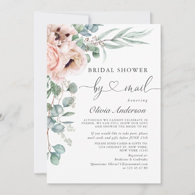 Elegant Poppy Eucalyptus Bridal Shower By Mail Invitation (Front)