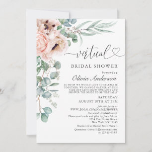 Elegant Poppy Eucalyptus virtual Bridal Shower Invitation