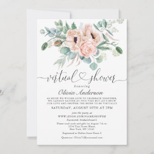 Elegant Poppy Eucalyptus virtual Bridal Shower Invitation