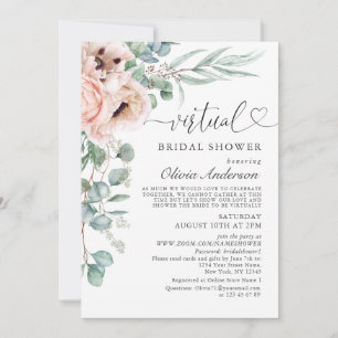 Elegant Poppy Eucalyptus virtual Bridal Shower Invitation