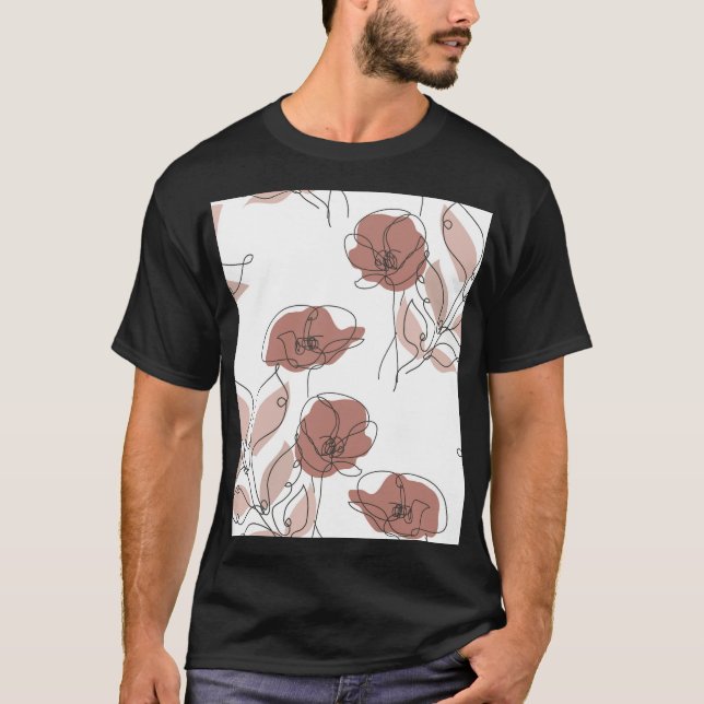 Elegant Poppy Flowers Seamless Pattern T-Shirt (Front)