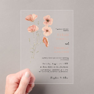 Elegant Poppy Meadow  Orange Flowers Wedding  Acrylic Invitations