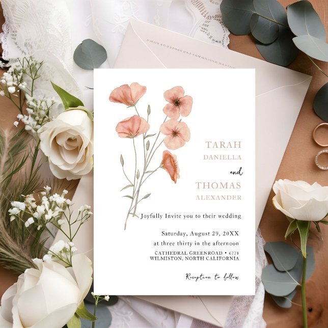 Elegant Poppy Meadow  Orange Flowers Wedding  Invitation (Creator Uploaded)