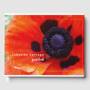 Elegant Poppy Orange Floral Rental Guest Book