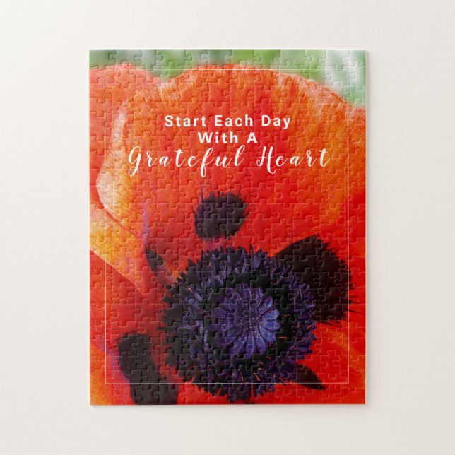 Elegant Poppy Orange Flower Quote Jigsaw Puzzle (Vertical)