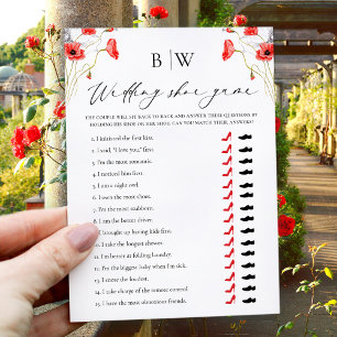 Elegant Poppy Red Floral Wedding Shoe Game Card