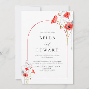 Elegant Poppy Red Watercolor Floral Wedding Invitation