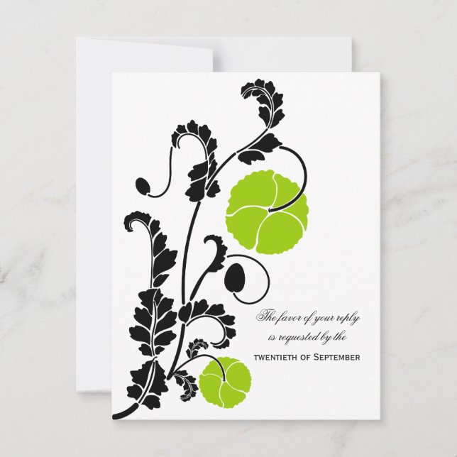 Elegant Poppy Wedding RSVP / Reply Cards (Front)