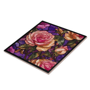 Elegant Popular Stained Glass Roses Collection Ceramic Tile