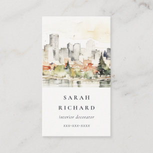 Elegant Portland Oregon City Scape Watercolor Business Card