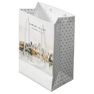 Elegant Portland Oregon Skyline Watercolor Wedding Medium Gift Bag
