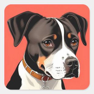 Elegant Portrait of a Black and White Dog Square Sticker