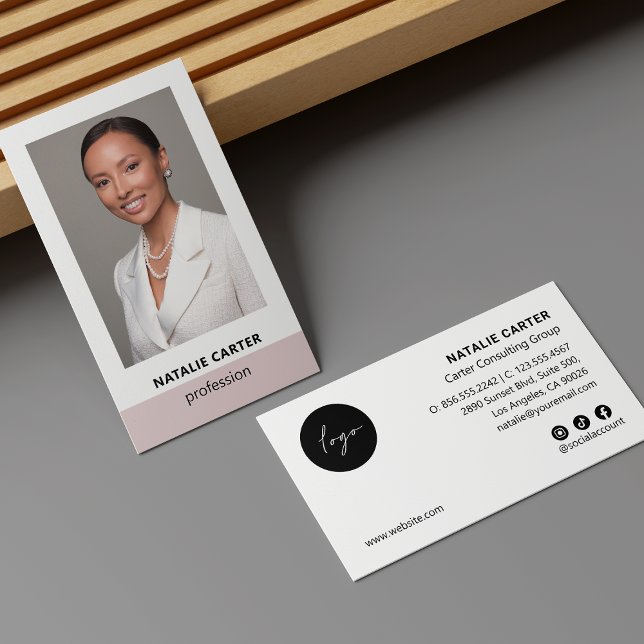 Elegant Portrait Photo Logo Social Icon BLUSH PINK Business Card (Creator Uploaded)