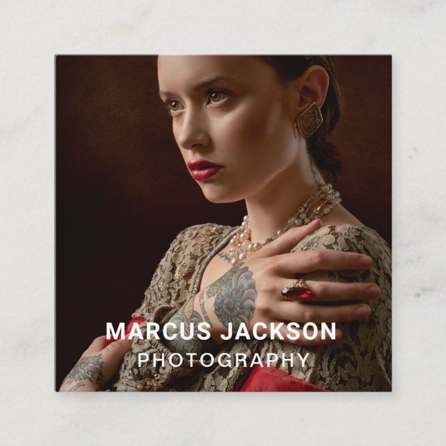 Elegant Portrait Photographer Square Business Card (Front)