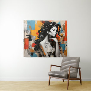 Elegant Pose Abstract Woman Portrait Painting Tapestry