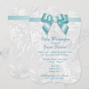 Elegant Posh Diamond Bow & Damask Sweet 16 Invitation
