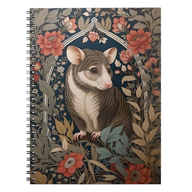 Elegant Possum William Morris Inspired Floral  Notebook (Front)