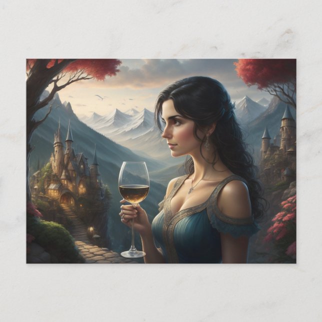 Elegant Postcard of Woman Drinking Wine  (Front)