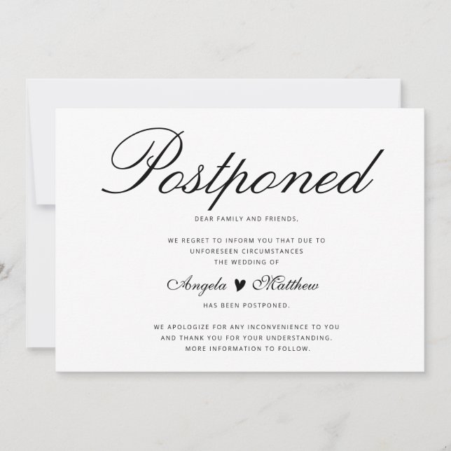Elegant Postpone wedding card (Front)