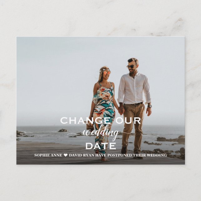 Elegant Postponed Wedding Change The Date Photo Postcard (Front)