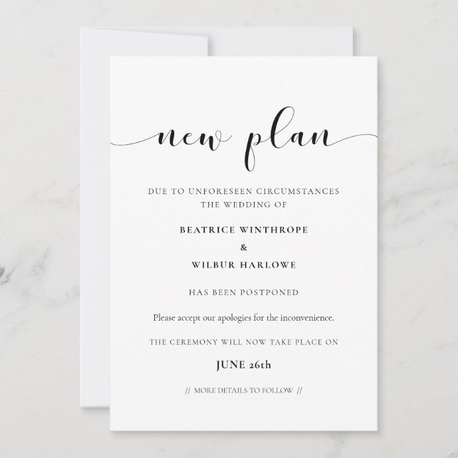 Elegant postponed wedding update card (Front)