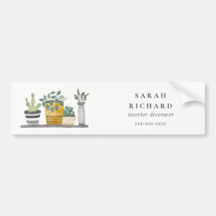 Elegant Potted House Plants Watercolor Botanical  Bumper Sticker