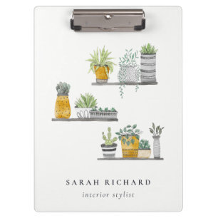 Elegant Potted House Plants Watercolor Botanical Clipboard