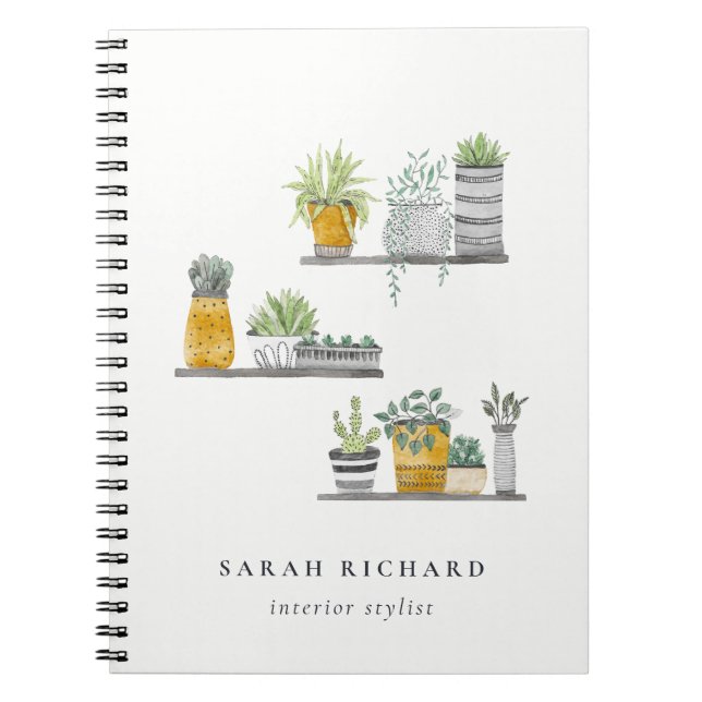 Elegant Potted House Plants Watercolor Botanical  Notebook (Front)