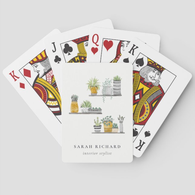 Elegant Potted House Plants Watercolor Botanical  Playing Cards (Back)