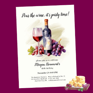 Elegant Pour The Wine Themed 40th Birthday Party Invitation