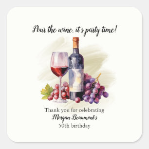 Elegant Pour The Wine Themed 50th Birthday Party Square Sticker
