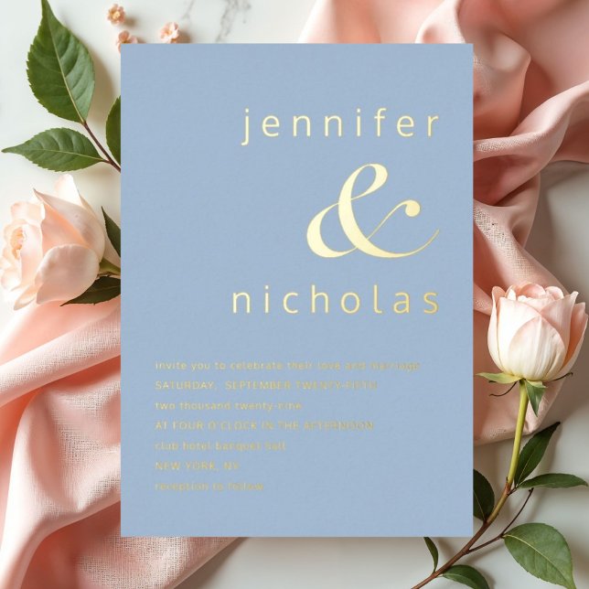 Elegant Powder Ampersand  Blue Wedding Gold (Elegant Powder Ampersand Blue Wedding Gold Foil Invitation)