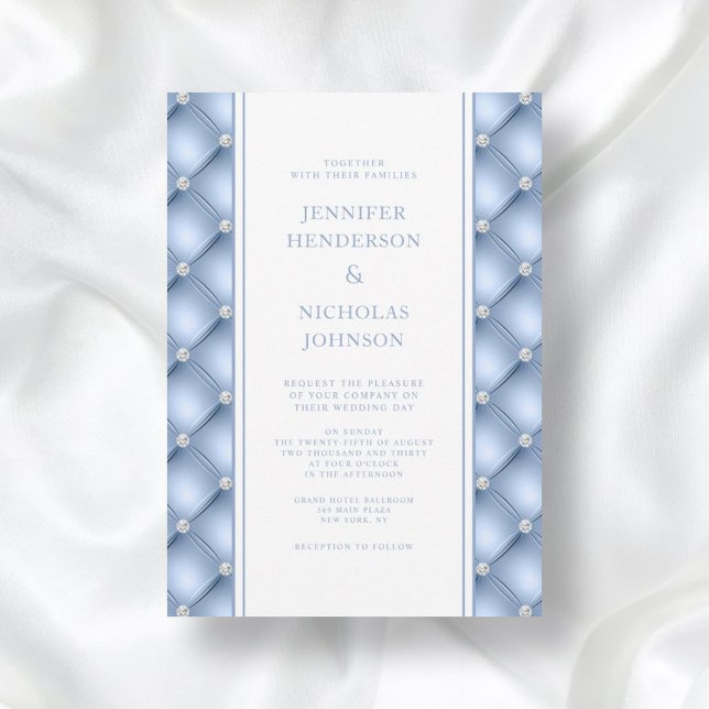 Elegant Powder Blue Diamond Tufted Wedding Invitation (Creator Uploaded)