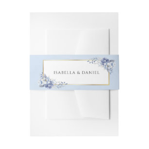 Elegant Powder Blue & Gold Floral  Wedding  Invitation Belly Band