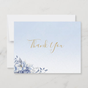 Elegant Powder Blue & Gold Floral Wedding Thank You Card