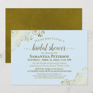 Elegant Powder Blue Gold Lace Frills Bridal Shower Invitation