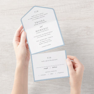 Elegant Powder Blue Monogram Modern Wedding All In One Invitation