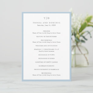 Elegant Powder Blue Monogram Modern Wedding Program