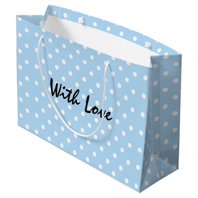 Elegant Powder Blue Polka Dot Pattern With Love Large Gift Bag (Back Angled)