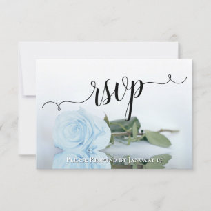 Elegant Powder Blue Reflecting Rose Chic Wedding RSVP Card
