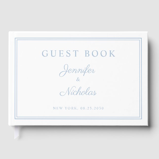 Elegant Powder Blue Script Wedding Guest Book (Front)
