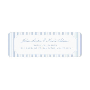 Elegant Powder Blue Striped Pattern Baby Shower Return Address Label