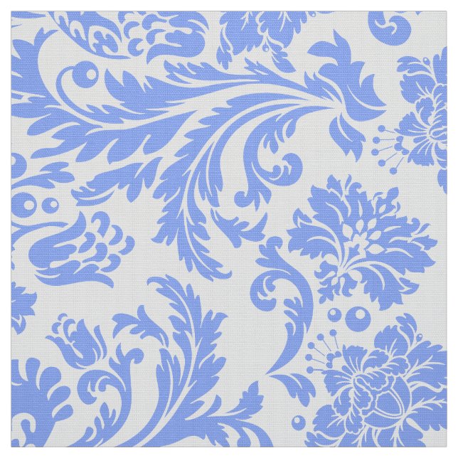 Elegant Powder Blue & White Floral Damasks Fabric (Swatch)