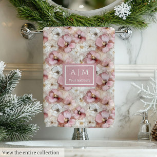 Elegant Powder Pink and Gold Flowers Bath Towels