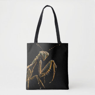 Elegant Praying Mantis Tote Bag Black and Gold